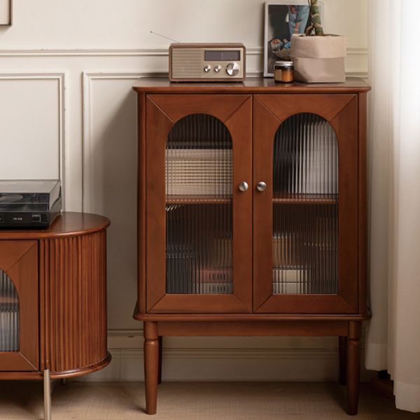 Modern Living Room Curio Cabinet Solid Wood Glass Doors with Lighting