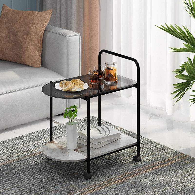 Modern Glass Top Side Table 27.55-inch 4 Legs End Table with Casters