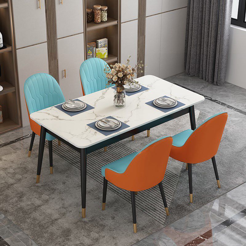 Glam Standard Rectangle Dining Table Sintered Stone Kitchen Dining Table with 4 Legs Base Clearhalo ' dining_table' 'Dining Tables & Seating' 'Dining Tables' 'furn' 'furn_dining_table' 'Furniture' 'furniture_dining_table' 'Kitchen & Dining Furniture' 'kitchen&dining_furn' 'kitchen' 'kitchen_dining_table' 1200x1200_f4996df7-744b-45b0-a9d7-f350ece15dbc