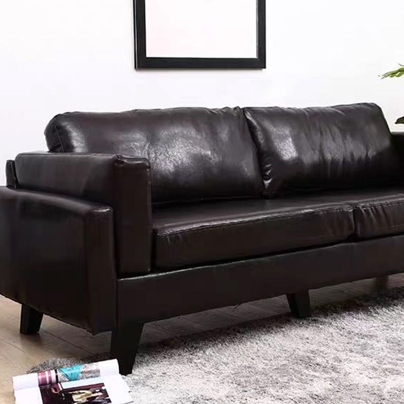 Square Arm Sofa 25.98" High Faux Leather Sofa with 2 Pillows