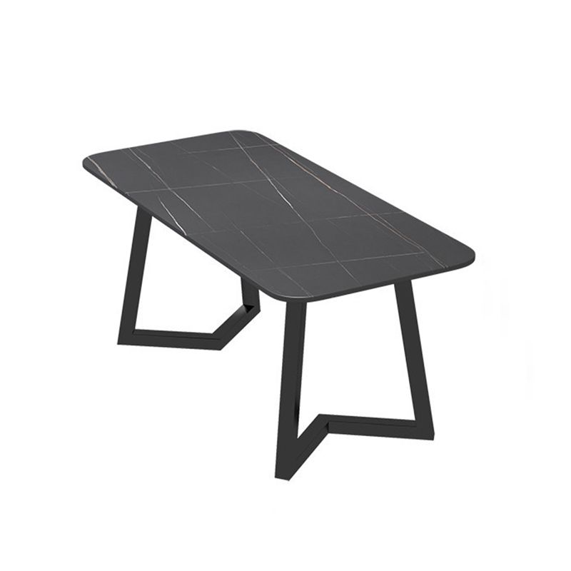 Industrial Style Dining Table Rectangle Sintered Stone Black Table with Metal Base Clearhalo 'Dining Tables & Seating' 'Dining Tables' 'dining_table' 'furn' 'furn_dining_table' 'Furniture' 'Kitchen & Dining Furniture' 1200x1200_f4a0c75c-e937-4b6c-976d-aa0fd5c86685