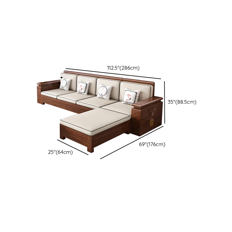 Sofá de marco de madera maciza contemporánea en sofá de mezcla de algodón marrón