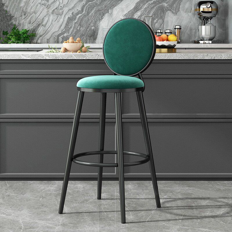 Glam Armless Backrest Counter Stool Steel Bookstore Bar Stool with Velvet Cushion Clearhalo 'Bar Furniture' 'Bar Stools' 'bar_stools' 'furn' 'furn_bar_stools' 'furniture_bar_stools' 'Kitchen & Dining Furniture' 'kitchen&dining_furn' 'kitchen' 'kitchen_furn' Furniture' 1200x1200_f4b4c00f-01cd-4959-a67e-a214c5f44251