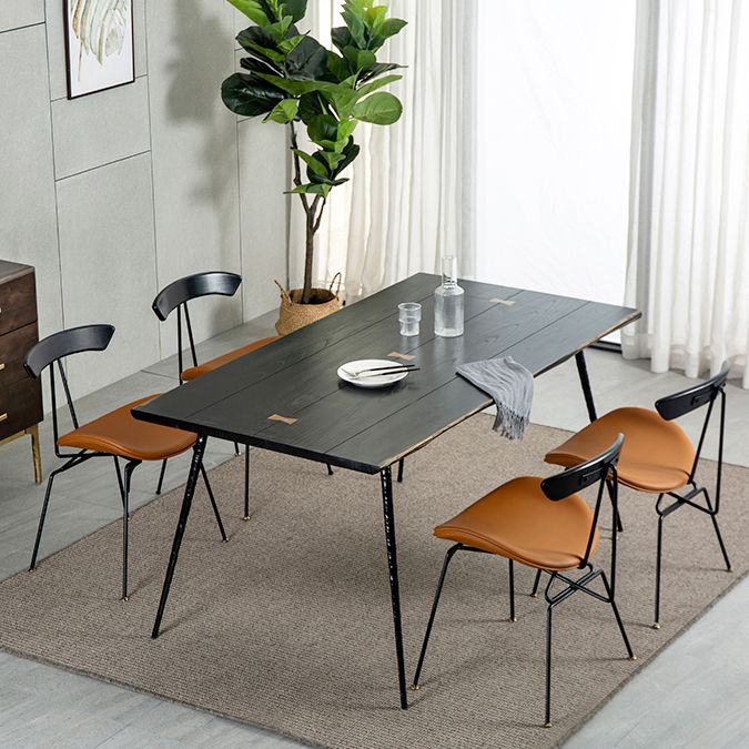 Industrial Rectangle Dining Room Table Oak Solid Wood Table with 4 Black Legs Clearhalo ' dining_table' 'Dining Tables & Seating' 'Dining Tables' 'furn' 'furn_dining_table' 'Furniture' 'furniture_dining_table' 'Kitchen & Dining Furniture' 'kitchen&dining_furn' 'kitchen' 'kitchen_dining_table' 1200x1200_f4b59940-a19e-4751-a673-a42040a1e4d5