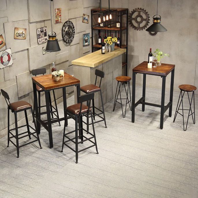 Industrial Bar Set 1/2/3/5 Pcs Metal Bar Stools and Solid Wood Top Bar Table Clearhalo 'Bar Furniture' 'furn' 'furn_home_bar_bar_sets' 'Furniture' 'Home Bars & Bar Sets' 'home_bar_bar_sets' 'Kitchen & Dining Furniture' 1200x1200_f4b8112e-406d-455e-8228-090588b9cc50