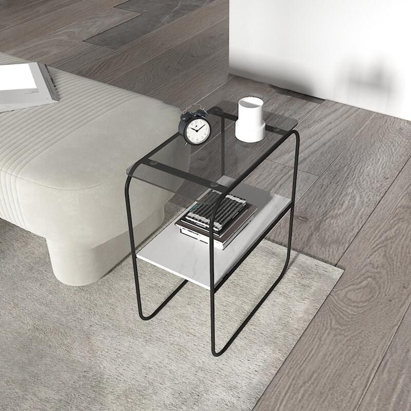 Modern Rectangular Glass Side End Table Sled Side Table with Metal Base Clearhalo 'Coffee & Accent Tables' 'End & Side Tables' 'end_side_tables' 'furn' 'furn_end_side_tables' 'Furniture' 'Living Room Furniture' 1200x1200_f4b8b33b-8e61-4f21-bef0-67b5c9a48cd2
