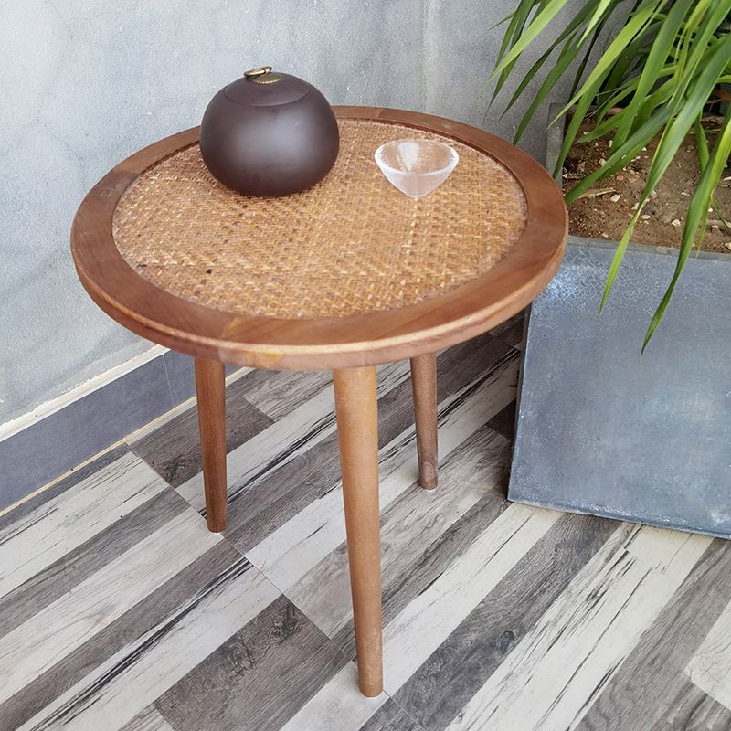 French Rustic Round Rattan Top Side Table 3 Legs Wooden End Table Clearhalo 'Coffee & Accent Tables' 'End & Side Tables' 'end_side_tables' 'furn' 'furn_end_side_tables' 'Furniture' 'Living Room Furniture' 1200x1200_f4ba4387-22d0-4f4e-9a4d-4f58a0b1d55c