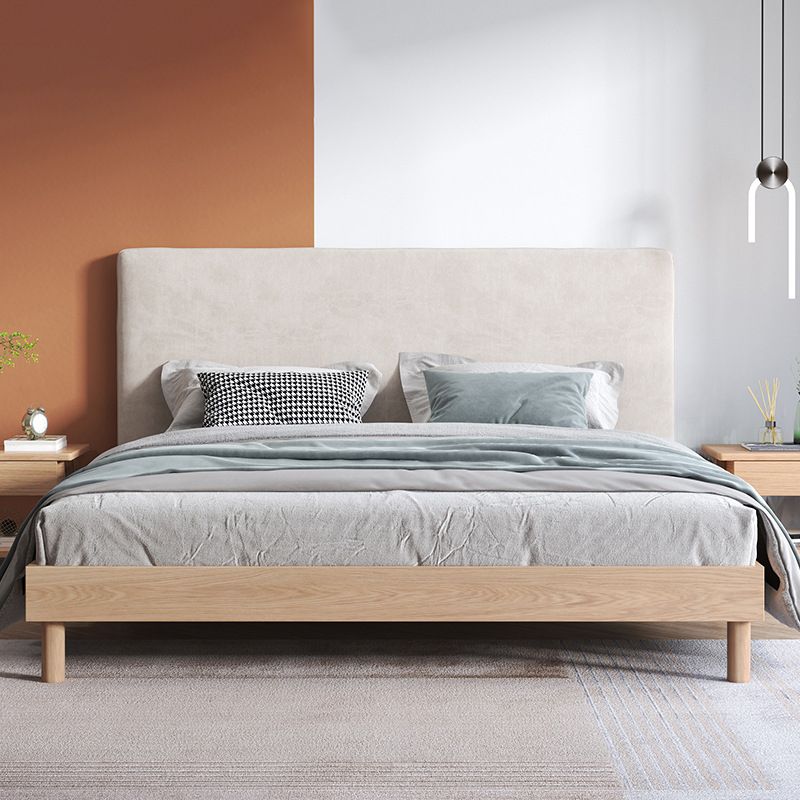 Graues und natürliches Standardbett traditionelle Eichenpaneelbett gepolstertes Kopfteil