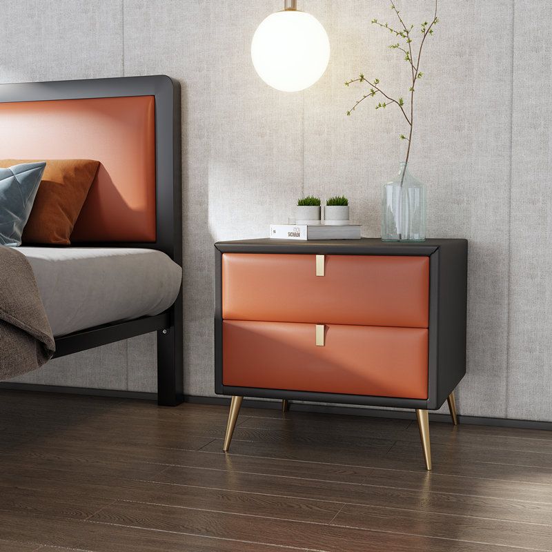 Las patas del gabinete de la cama de cuero falso incluyen la mesa nocturna de 2-Drawer de 19 "69