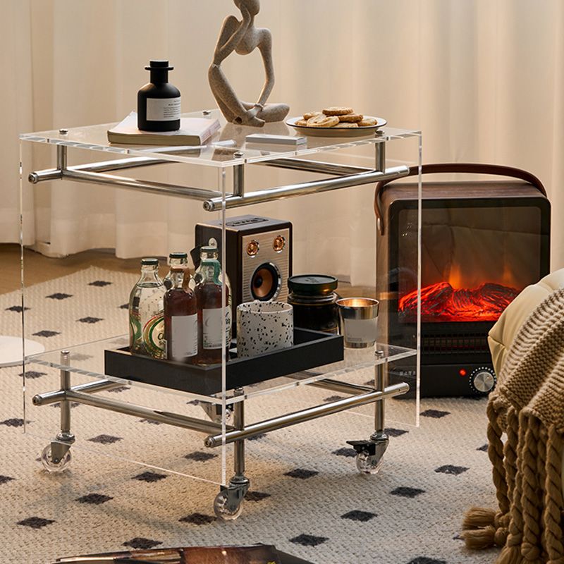 Acrylic End Table Metal Accent Side Table for Living Room with Wheels