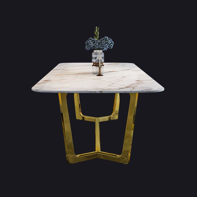 Sintered Stone White Tone Dining Table Glam Trestle Base Table for Dining Room Clearhalo ' dining_table' 'Dining Tables & Seating' 'Dining Tables' 'furn' 'furn_dining_table' 'Furniture' 'furniture_dining_table' 'Kitchen & Dining Furniture' 'kitchen&dining_furn' 'kitchen' 'kitchen_dining_table' 1200x1200_f4c35a07-2971-46da-b630-6957c1e42f6a