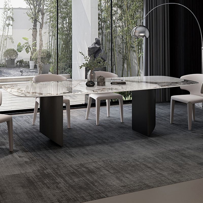 Modern Style Sintered Stone Dining Table Rectangle Table with Double Pedestal Clearhalo ' dining_table' 'Dining Tables & Seating' 'Dining Tables' 'furn' 'furn_dining_table' 'Furniture' 'furniture_dining_table' 'Kitchen & Dining Furniture' 'kitchen&dining_furn' 'kitchen' 'kitchen_dining_table' 1200x1200_f4c5d178-98c3-4448-bc9b-4947cc781214