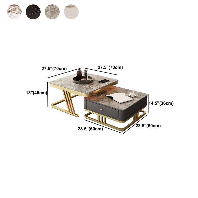 Glam Frame Couchtisch, Glas/Schiefer, quadratischer Cocktailtisch mit Schublade