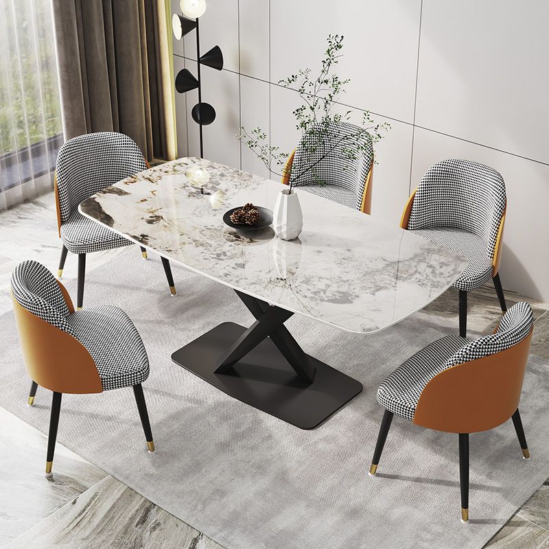 Designer Rectangle Dining Table Set 1/4/5/6/7 Pieces Gold Stone Top Dinette Set Clearhalo 'Dining Room Sets' 'Dining Tables & Seating' 'dining_room_set' 'furn' 'furn_dining_room_set' 'Furniture' 'Kitchen & Dining Furniture' 1200x1200_f4c7596b-a1ba-441a-adc2-ac1d74acbdbc
