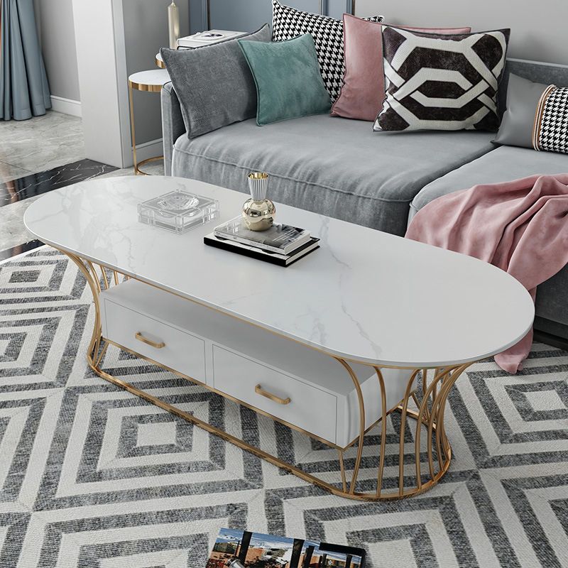 Glam Frame Single Coffee Table Oval Coffee Table with Drawer Clearhalo 'Coffee & Accent Tables' 'Coffee Tables' 'coffee_tables' 'furn' 'furn_coffee_tables' 'Furniture' 'Living Room Furniture' 1200x1200_f4d03e8f-fd59-4b46-b912-50ef1a8a7f99