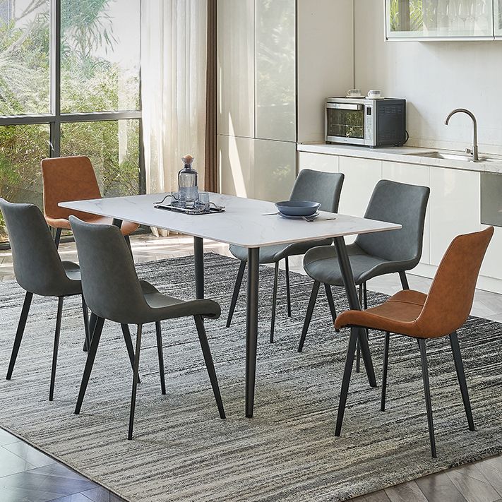 Metal Industrial Rectangle Dining Table Sintered Stone Top Table for Dining Room Clearhalo ' dining_table' 'Dining Tables & Seating' 'Dining Tables' 'furn' 'furn_dining_table' 'Furniture' 'furniture_dining_table' 'Kitchen & Dining Furniture' 'kitchen&dining_furn' 'kitchen' 'kitchen_dining_table' 1200x1200_f4d4a372-4443-421e-a14d-34765b229c3b