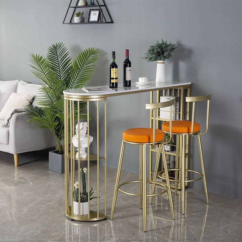 Industrial Style Iron Bar Table Faux Marble White Top 41.3"H Bistro Table with Storage Clearhalo 'Bar Furniture' 'Bar Tables' 'bar_tables' 'furn' 'furn_bar_tables' 'Furniture' 'furniture_bar_tables' 'Kitchen & Dining Furniture' 1200x1200_f4d9bcbe-5857-48e6-b405-6987b784896f