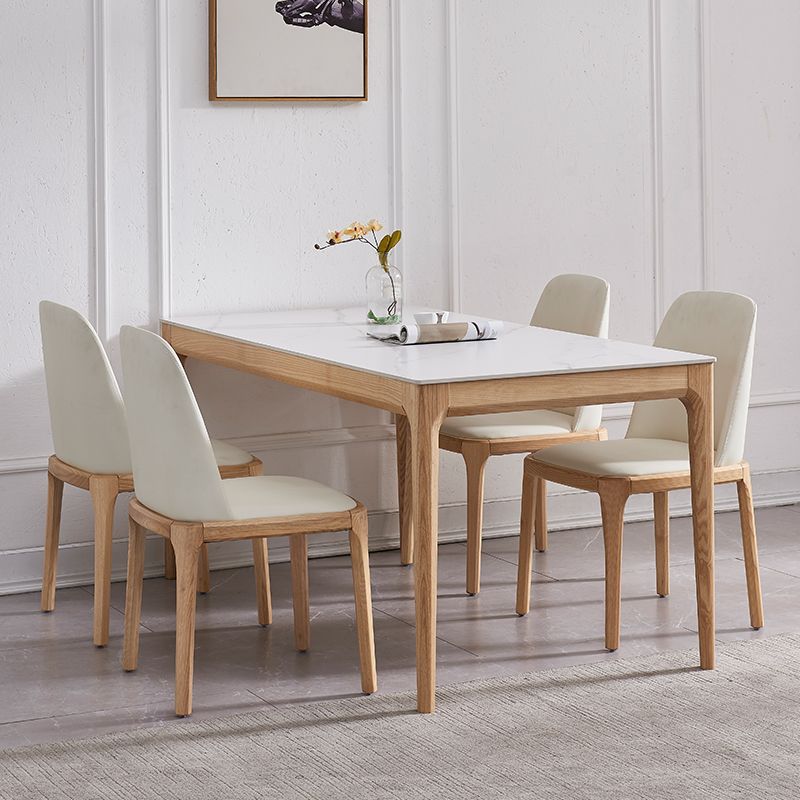 Rectangle Retro Modern Dining Table White Sintered Stone Top 4 Legs Fixed Table Clearhalo 'Dining Tables & Seating' 'Dining Tables' 'dining_table' 'furn' 'furn_dining_table' 'Furniture' 'Kitchen & Dining Furniture' 1200x1200_f4dcf66e-7fce-4dab-844a-cd5cf1893f3d