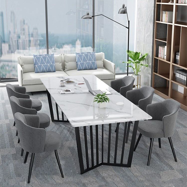 Bureau d'écriture rectangulaire en marbre 29,53 "Bureau de bureau blanc de haut