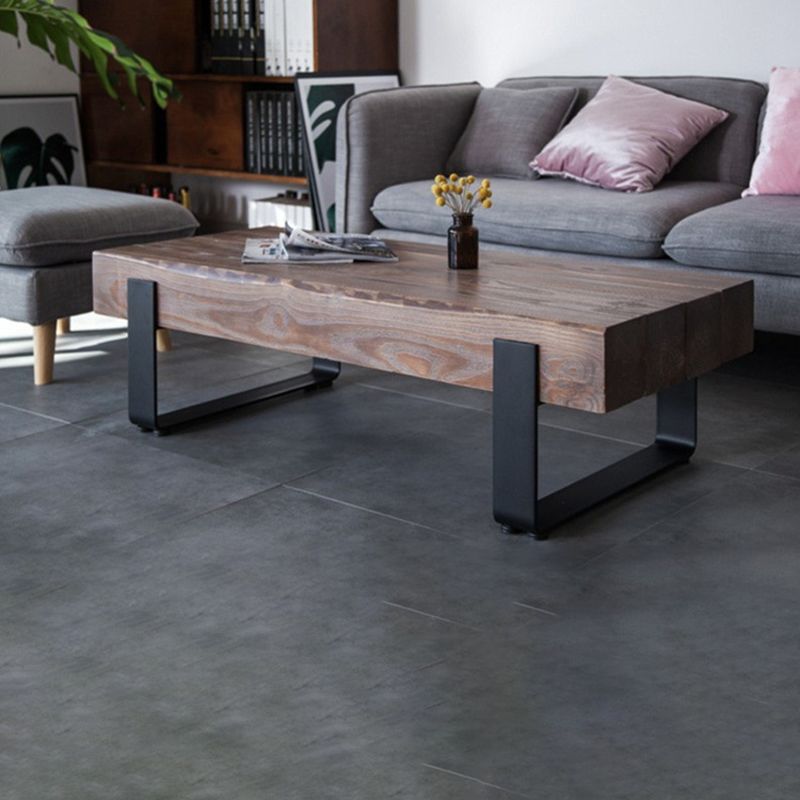 Solid Wood Sled Coffee Cocktail Table in Brown of 17.7" High