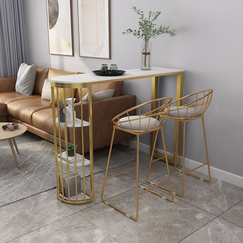 Glam Marble Pub Table with Specialty Table Top Gold Double Pedestal Table - 42" H Clearhalo 'Bar Furniture' 'Bar Tables' 'bar_tables' 'furn' 'furn_bar_tables' 'Furniture' 'furniture_bar_tables' 'Kitchen & Dining Furniture' 1200x1200_f4e1deab-ba91-466e-b183-cc60d6651e8f