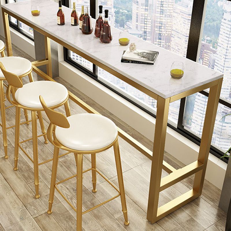 Glam Bar Height Table White Faux Marble Top Bistro Bar Table with Trestle Base Clearhalo 'Bar Furniture' 'Bar Tables' 'bar_tables' 'furn' 'furn_bar_tables' 'Furniture' 'Kitchen & Dining Furniture' 1200x1200_f4e6e6f7-c62b-4199-9cda-9f31775be767