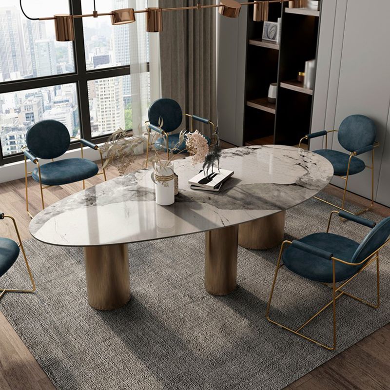 Metal Traditional Luxury Oval Indoor Table Sintered Stone Table for Kitchen and Dining Room Clearhalo ' dining_table' 'Dining Tables & Seating' 'Dining Tables' 'furn' 'furn_dining_table' 'Furniture' 'furniture_dining_table' 'Kitchen & Dining Furniture' 'kitchen&dining_furn' 'kitchen' 'kitchen_dining_table' 1200x1200_f4e8f01e-afe0-4b5c-976e-919560d7c87b