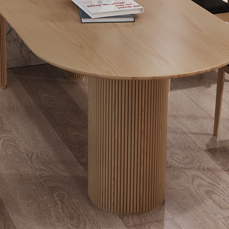 コンテンポラリーウッドトップオーバルダイネットテーブルウッドペデスタルダイニングテーブル