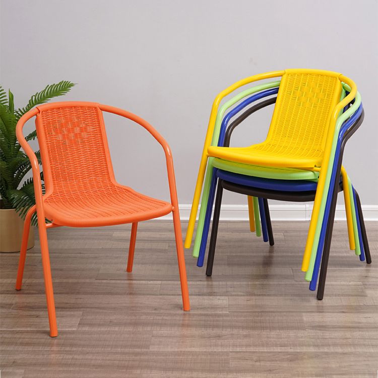 Modern Indoor-Outdoor Dining Arm Chair Steel Frame Stacking Arm Chair