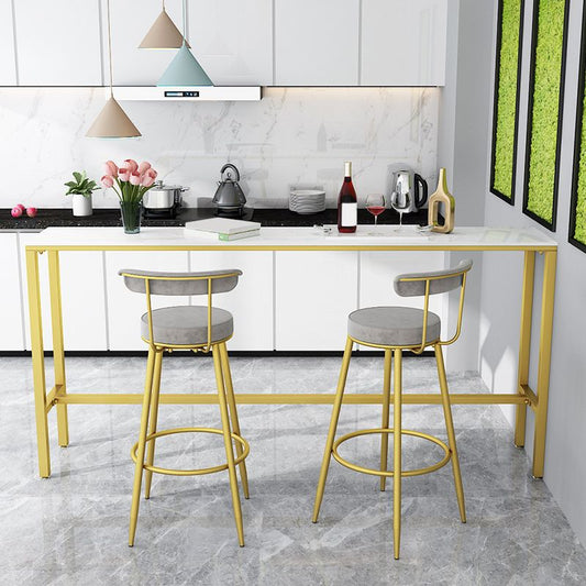 Modern Faux Marble Rectangle White Top Trestle Bar Dining Table for Kitchen Clearhalo 'Bar Furniture' 'Bar Tables' 'bar_tables' 'furn' 'furn_bar_tables' 'Furniture' 'Kitchen & Dining Furniture' 1200x1200_f4ee07f8-21d5-4dd7-b29b-41554dae9683