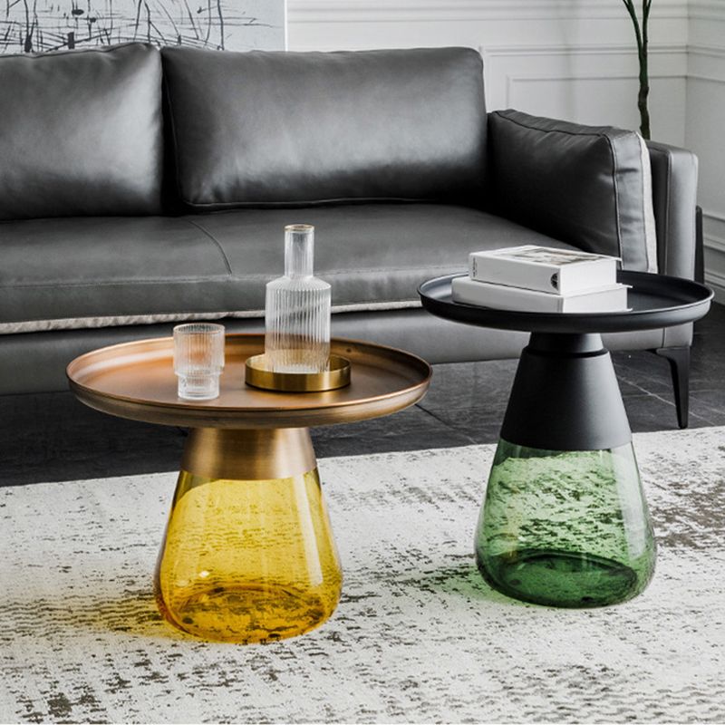 Modern Style Black/gold Metal Countertop Glass Base Grey/green Round Side Table Clearhalo 'Coffee & Accent Tables' 'End & Side Tables' 'end_side_tables' 'furn' 'furn_end_side_tables' 'Furniture' 'Living Room Furniture' 1200x1200_f4f4d93c-0f64-40ff-9fb7-93d5fdf11047