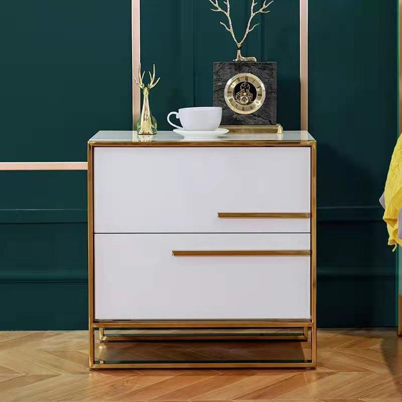 Moderner Metallrahmen Massivholz Top weiß/schwarz/grau Nachttisch