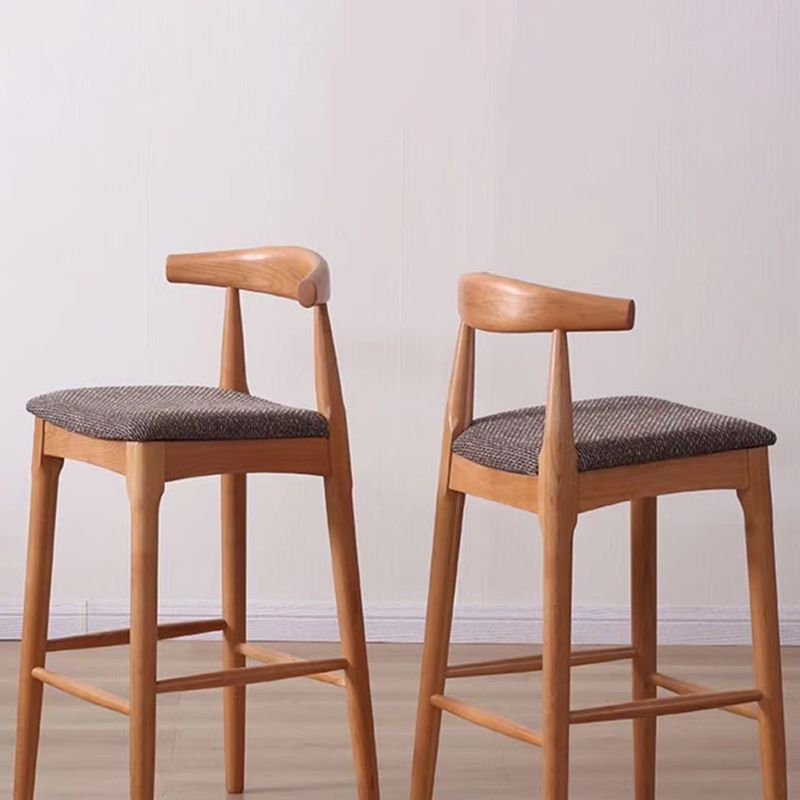 Scandinavian Upholstered Bar Stools Solid Wood Stool with Footrest