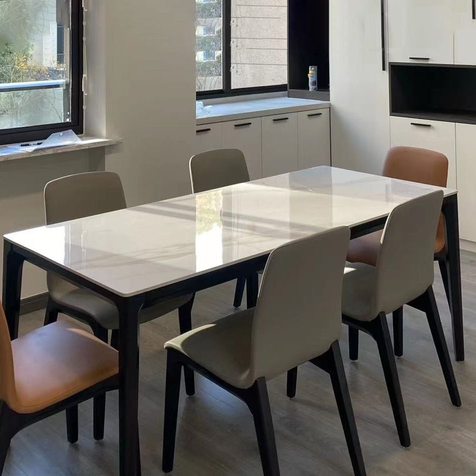 Sintered Stone White Dining Table Mid-Century Modern 4 Legs Table for Dining Room Clearhalo ' dining_table' 'Dining Tables & Seating' 'Dining Tables' 'Furniture' 'furniture_dining_table' 'Kitchen & Dining Furniture' 'kitchen&dining_furn' 'kitchen' 'kitchen_dining_table' 1200x1200_f4fdb60a-4e56-457b-a0ef-97269f2489e5