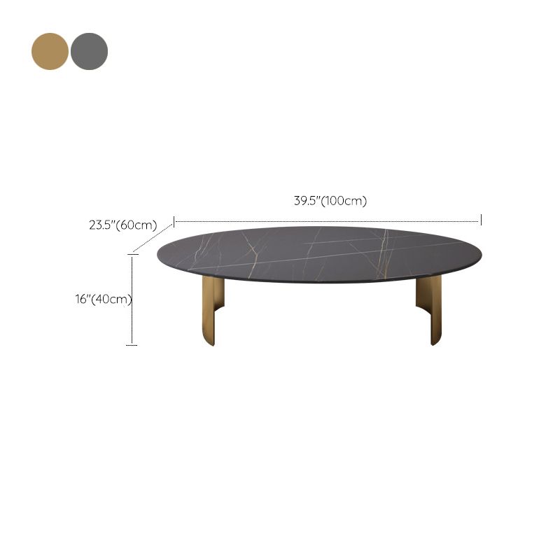 Glam Oval Stone Top Coffee Table with Steel Base Cocktail Table Clearhalo 'Coffee & Accent Tables' 'Coffee Tables' 'coffee_tables' 'furn' 'furn_coffee_tables' 'Furniture' 'Living Room Furniture' 1200x1200_f4fe9037-b53d-4a51-849e-e77b644b5219