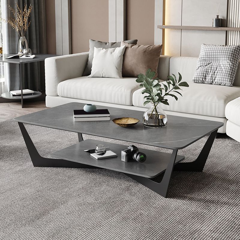 Rectangular Abstract Base Slate Glam Style with Storage Shelf Coffee Table