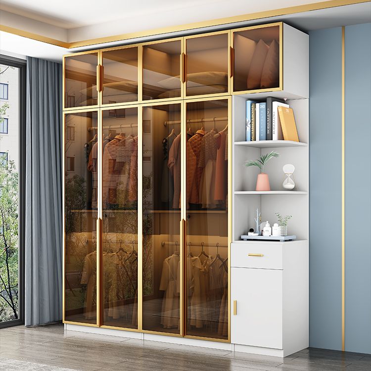 Modern Style Glass Wardrobe Bedroom Wardrobe Closet with Drawer Clearhalo 'Armoires & Wardrobes' 'armoires_wardrobes' 'Bedroom Furniture' 'furn' 'furn_armoires_wardrobes' 'Furniture' 1200x1200_f500cdf3-f554-4396-b2da-d29b4f560bb7