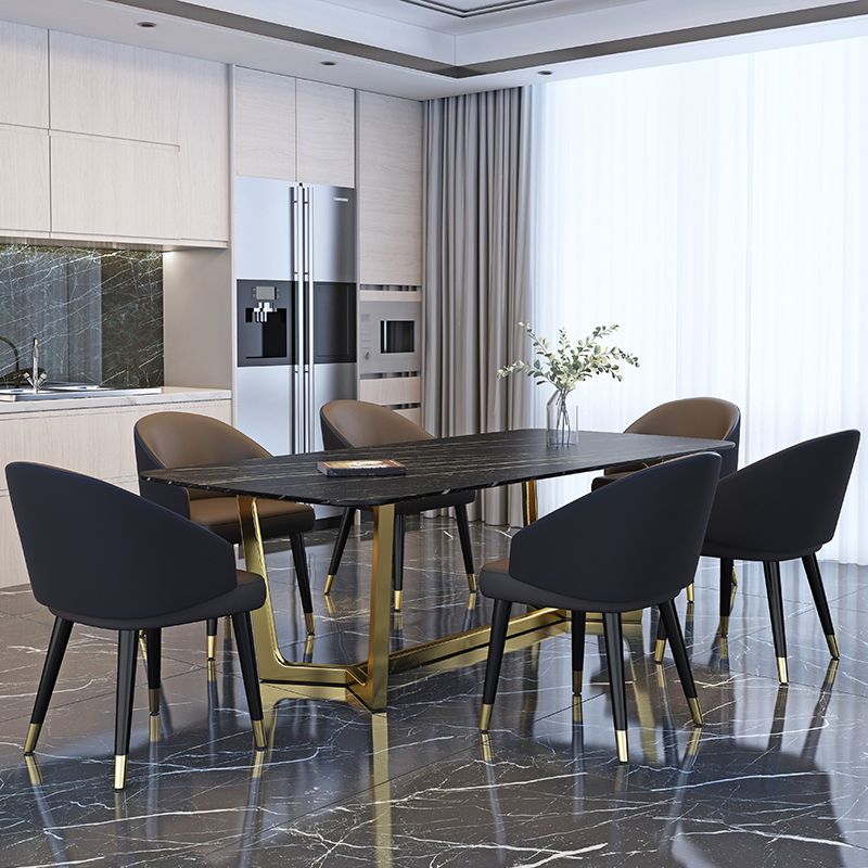 Juego de mesa de comedor interior Glam, juego de comedor con caballete rectangular de 1/4/5/7 piezas en negro