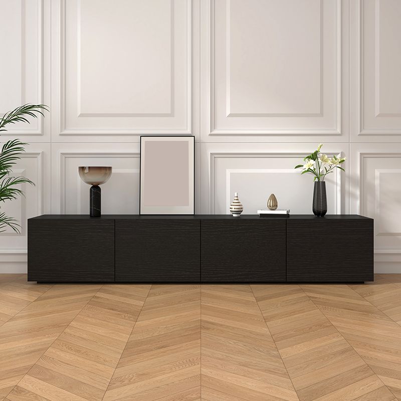 Consola de TV contemporánea negra Consola multimedia de madera sintética con puertas
