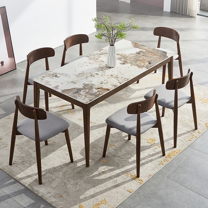 Rectangle Mid-Century Modern Dining Table Brown Tone Fixed Table with Sintered Stone Clearhalo ' dining_table' 'Dining Tables & Seating' 'Dining Tables' 'furn' 'furn_dining_table' 'Furniture' 'furniture_dining_table' 'Kitchen & Dining Furniture' 'kitchen&dining_furn' 'kitchen' 'kitchen_dining_table' 1200x1200_f5108452-79a5-4a68-b93f-18e41dbaedc7