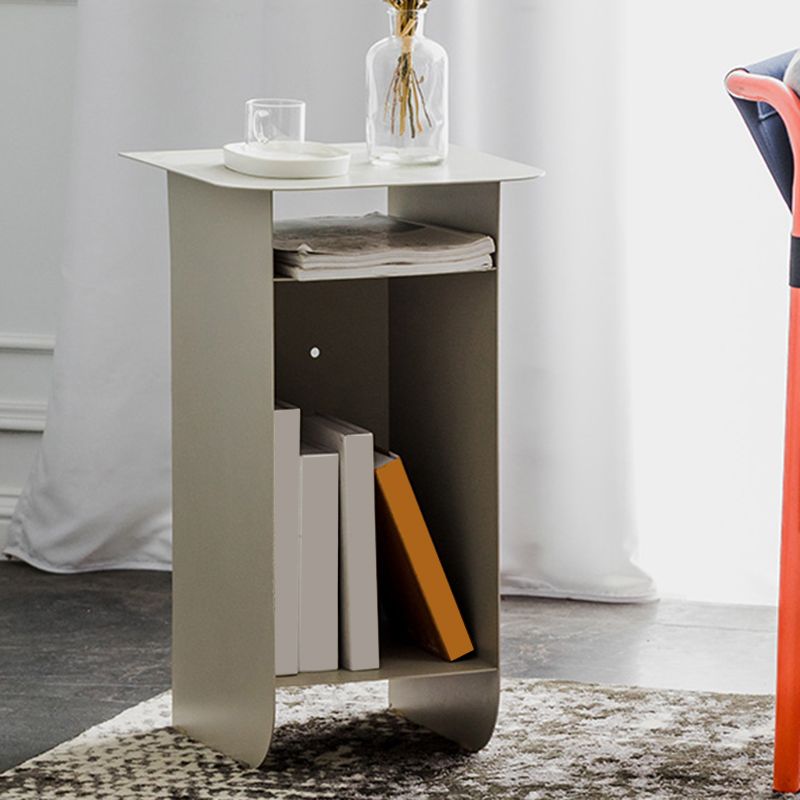 Mid-Century Rectangular Side Table Sled End Table with Shelves