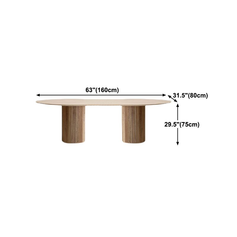 Modern Pine Wood Table for Restaurant Oval Dining Table with Double Pedestal Base Clearhalo 'Dining Tables & Seating' 'Dining Tables' 'dining_table' 'furn' 'furn_dining_table' 'Furniture' 'furniture_dining_table' 'Kitchen & Dining Furniture' 'kitchen' 'kitchen_dining_table' 1200x1200_f511d8c8-d16c-4d8e-a617-8a8d0006a5d7
