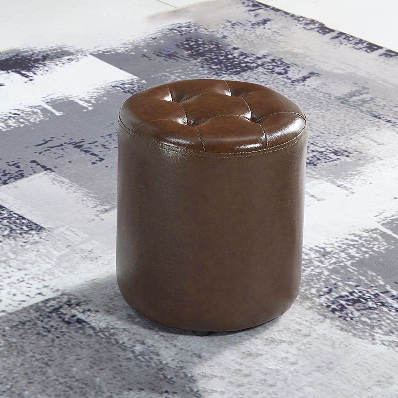 Modern Ottoman Water Resistant Tufted Leather Round Foot Stool Ottoman Clearhalo 'furn' 'furn_ottomans_poufs' 'Furniture' 'Living Room Furniture' 'Ottomans & Poufs' 'ottomans_poufs' 1200x1200_f516a247-4028-4cc0-b880-957100172b23