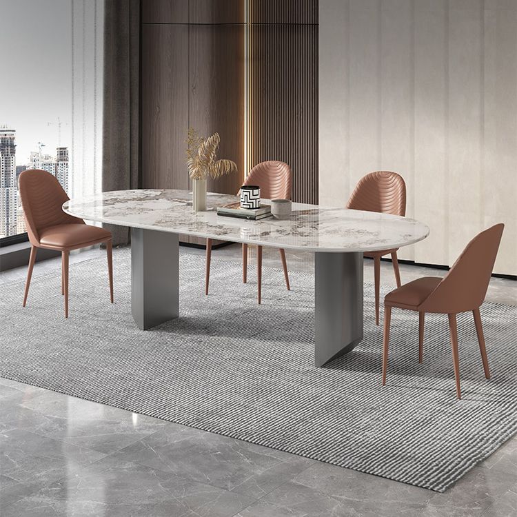 Stone Dining Table Traditional Luxury Dining Table with Double Pedestal Clearhalo 'Dining Tables & Seating' 'Dining Tables' 'dining_table' 'furn' 'furn_dining_table' 'Furniture' 'Kitchen & Dining Furniture' 1200x1200_f51b3a8f-8a43-4836-adb7-7ef1652837bf