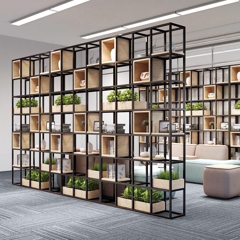 Modern Open Etagere Bookshelf with Black Iron Frame Pine Wood Shelf Clearhalo 'Bookcases' 'Furniture' 'furniture_bookcases' 'kitchen' 'kitchen_bookcases' 'Living Room Furniture' 'Office Furniture' 1200x1200_f51e82dc-3bed-4a8e-af34-209b573dffa8