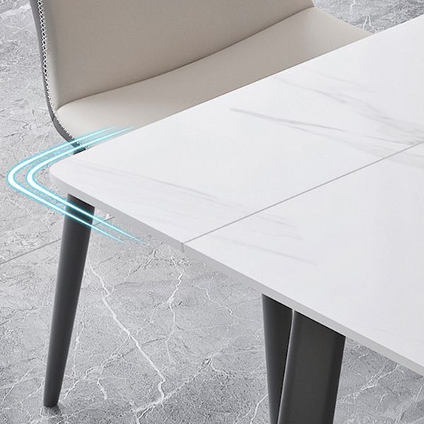 Modern White Rectangular Stone Dining Table with 4 Steel Foot