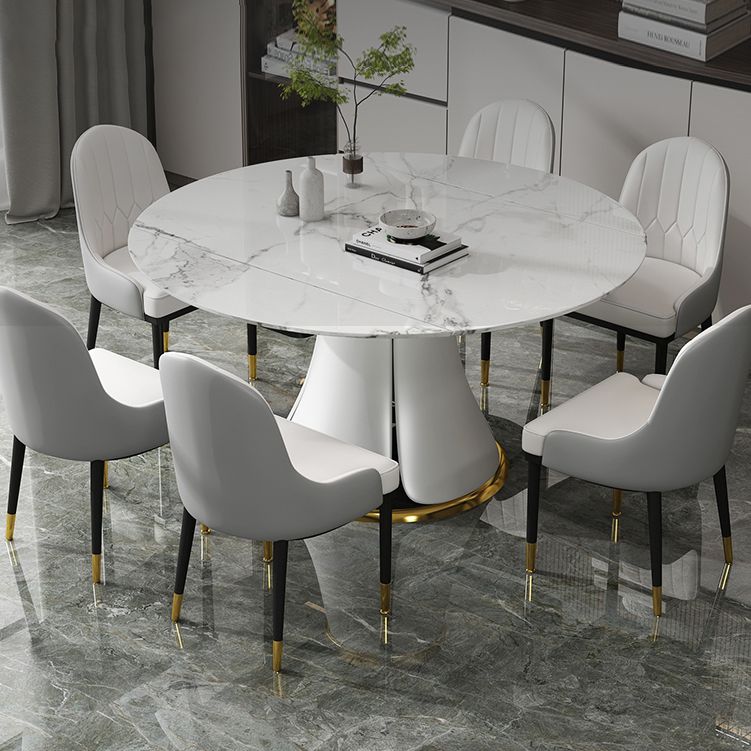 Contemporary Round Dining Table Sintered Stone Table with White Pedestal Base,53.1"L x 53.1"W x 30"H Clearhalo ' dining_table' 'Dining Tables & Seating' 'Dining Tables' 'furn' 'furn_dining_table' 'Furniture' 'furniture_dining_table' 'Kitchen & Dining Furniture' 'kitchen&dining_furn' 'kitchen' 'kitchen_dining_table' 1200x1200_f523442f-4915-40a8-86bf-c34be4ac4e8b