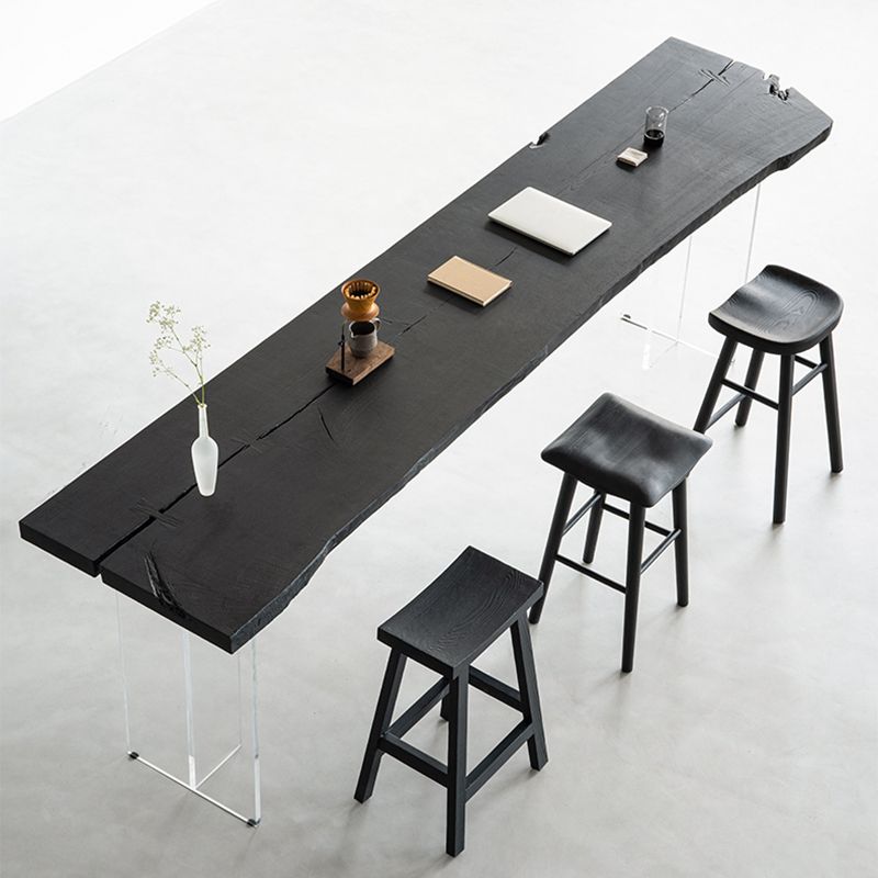 Bartisch mit schwarzer Eschenholzplatte und Acrylbasis, moderner Pub-Tisch mit doppeltem Sockel