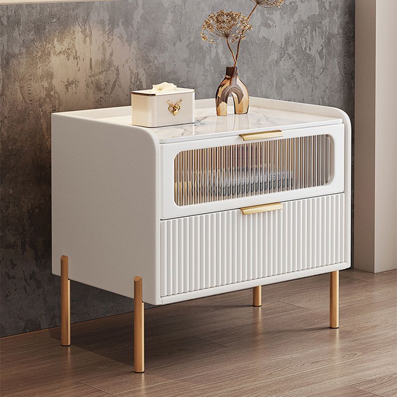 Zeitgenössisches Bett Nachttisch Stein Akzenttisch Nachttisch mit 2 Schubladen