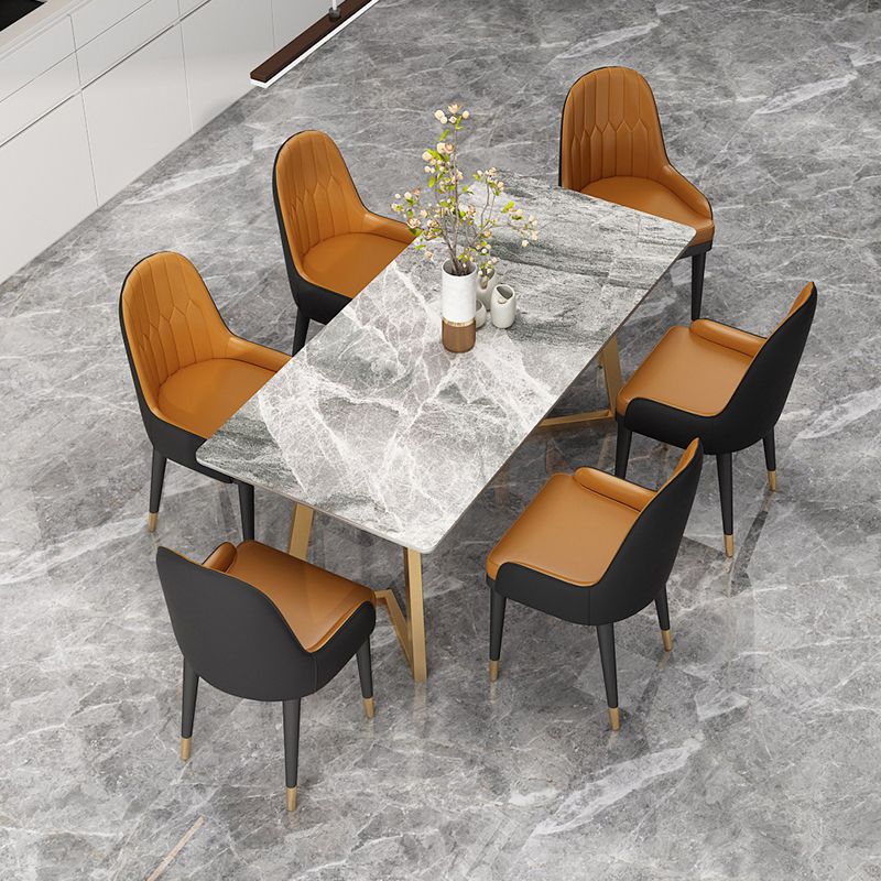 Glam Dining Table Set 1/2/7 Pcs Sintered Stone Dining Table and Upholstered Chairs Clearhalo 'Dining Room Sets' 'Dining Tables & Seating' 'dining_room_set' 'furn' 'furn_dining_room_set' 'Furniture' 'Kitchen & Dining Furniture' 1200x1200_f52a7132-2de6-4594-8842-c3bee7b8b7d4